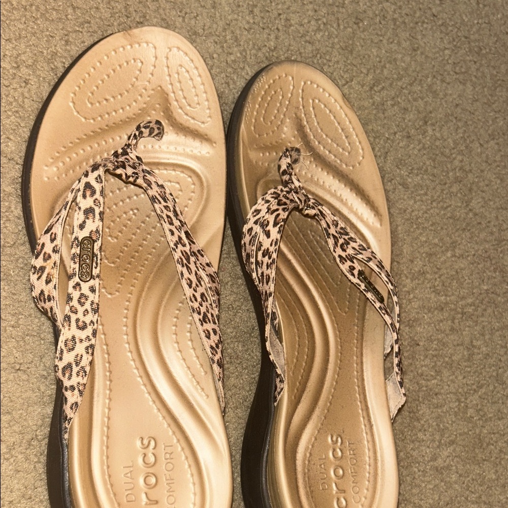 CROCS Women's Sandals with Leopard Print Straps - Tan - Picture 2 of 5